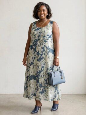 Le Bos Floral Sleeveless Flowy Chiffon Maxi Dress SZ 22W